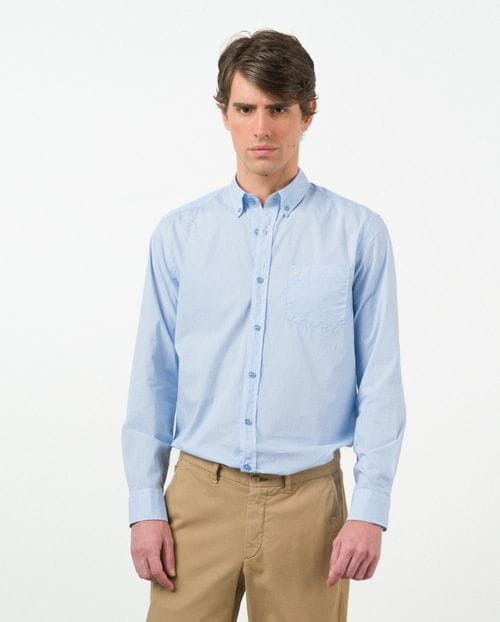 Camisa sport regular fit en microdibujo de algodón