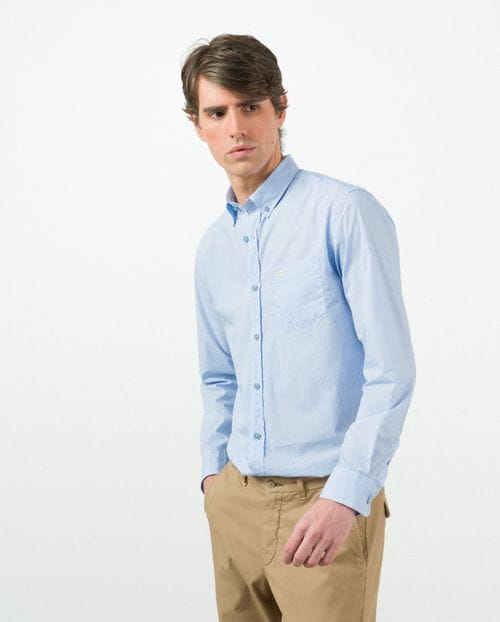 Camisa sport regular fit en microdibujo de algodón