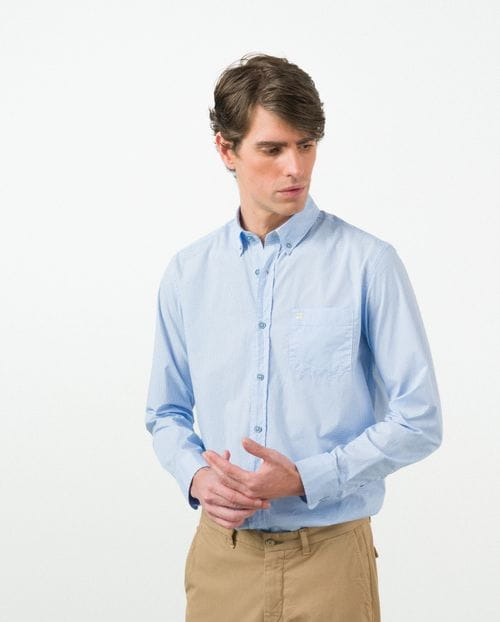 Camisa sport regular fit en microdibujo de algodón