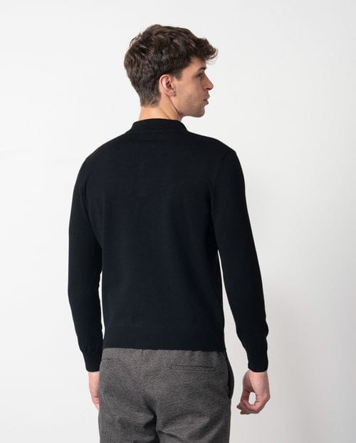 Polo con cremallera de punto liso tricotado en manga larga