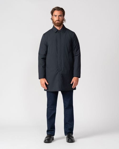 Short ultralight trench in a `down jacket´ style with shirt collar