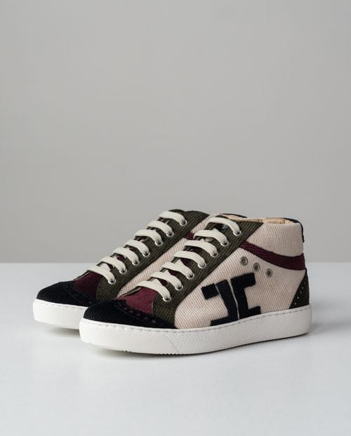 High-top trainers in contrasted corduroy fabric