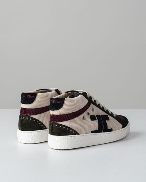 High-top trainers in contrasted corduroy fabric
