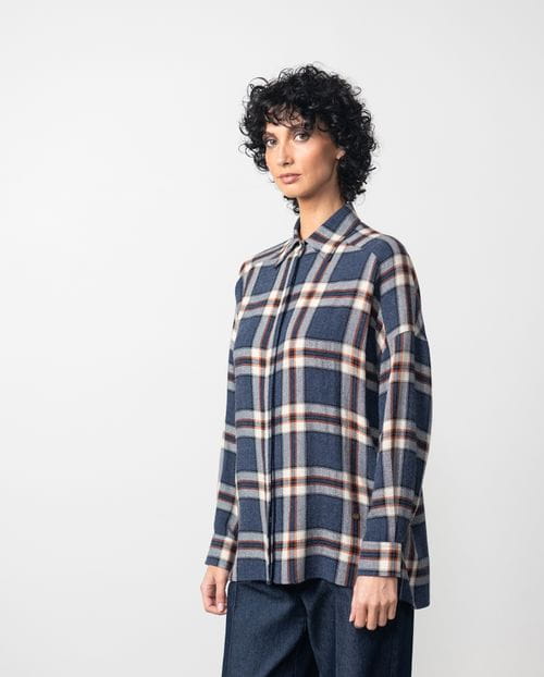 Camisa amplia en cuadro Madrás de lana-viscosa