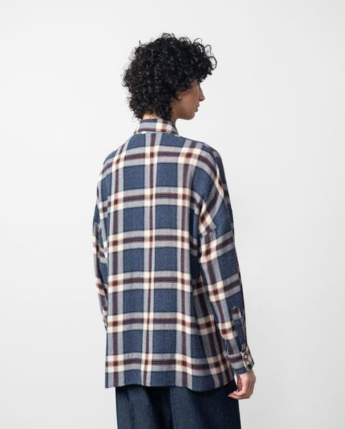 Camisa amplia en cuadro Madrás de lana-viscosa