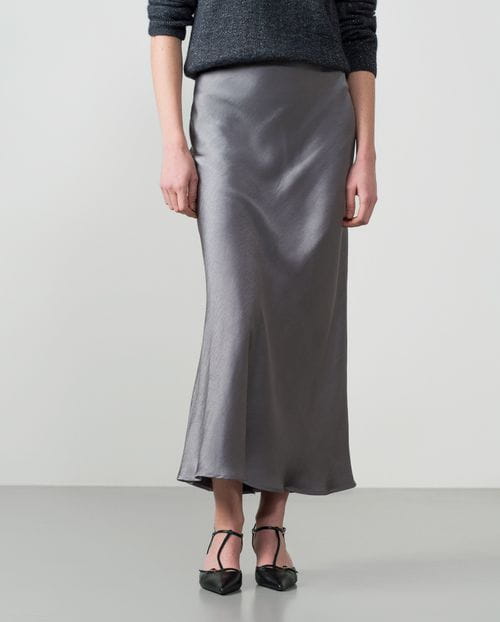 Bias-cut satin midi skirt featuring an internal branded elastic waistband