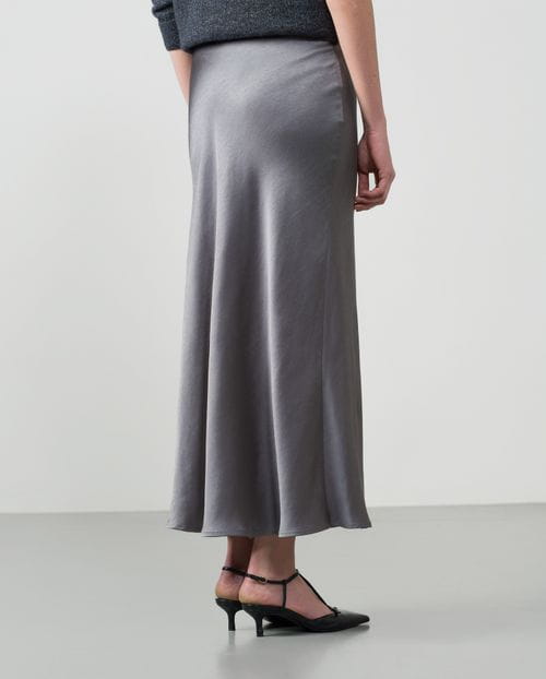 Bias-cut satin midi skirt featuring an internal branded elastic waistband