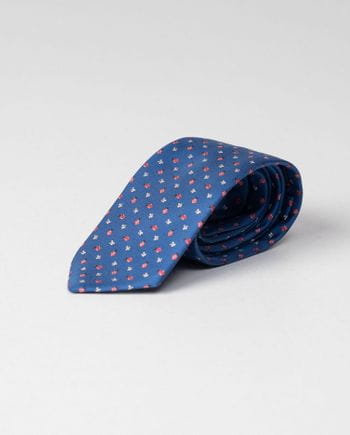Silk tie with small print of ladybirds and flowers