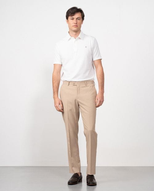 Formal slim fit trousers of two-color elastic microstructure