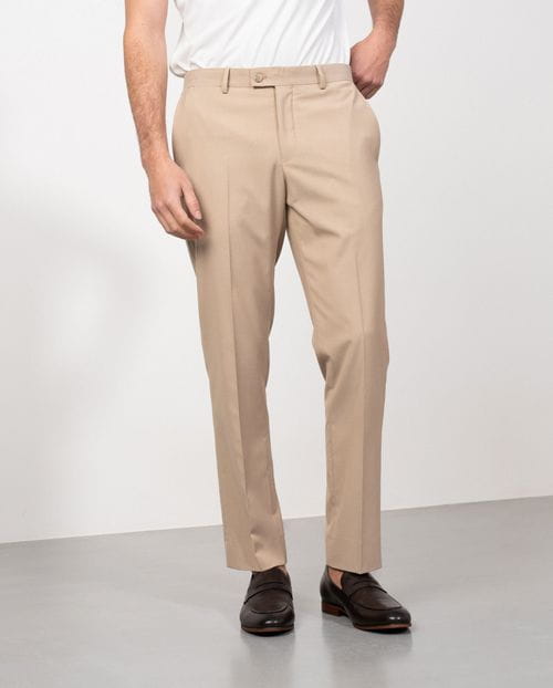 Formal slim fit trousers of two-color elastic microstructure