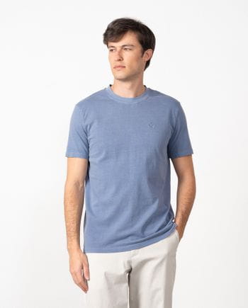 Short sleeved T-shirt in dyed cotton with embroidered Etiem logo