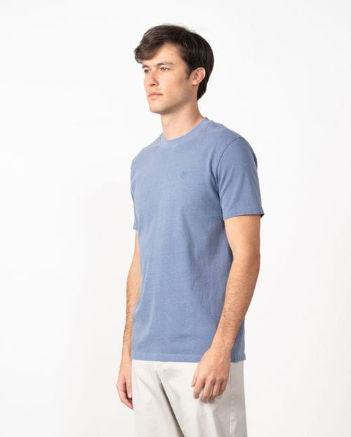 Short sleeved T-shirt in dyed cotton with embroidered Etiem logo