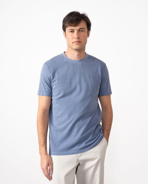 Short sleeved T-shirt in dyed cotton with embroidered Etiem logo