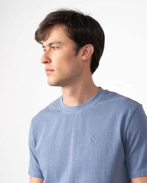 Short sleeved T-shirt in dyed cotton with embroidered Etiem logo