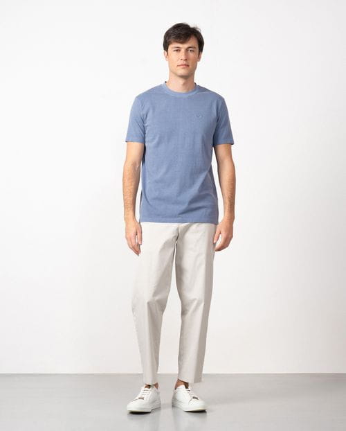 Short sleeved T-shirt in dyed cotton with embroidered Etiem logo