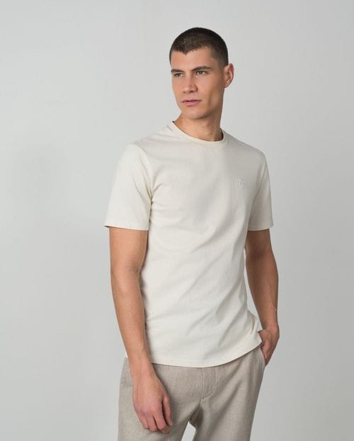 Short sleeved T-shirt in dyed cotton with embroidered Etiem logo