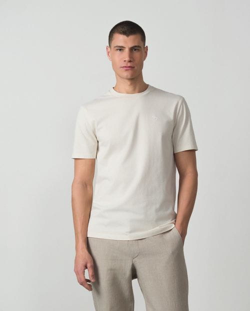 Short sleeved T-shirt in dyed cotton with embroidered Etiem logo