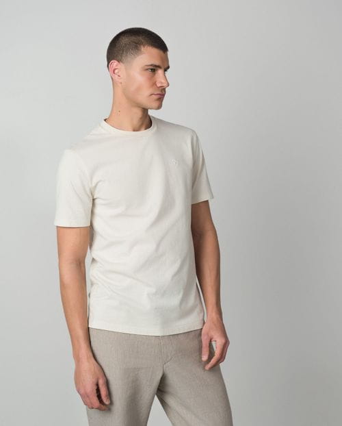 Short sleeved T-shirt in dyed cotton with embroidered Etiem logo