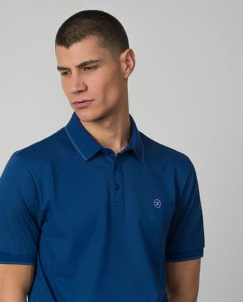 Short sleeved polo shirt in mercerised cotton fabric
