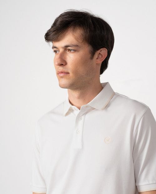 Short sleeved polo shirt in mercerised cotton fabric