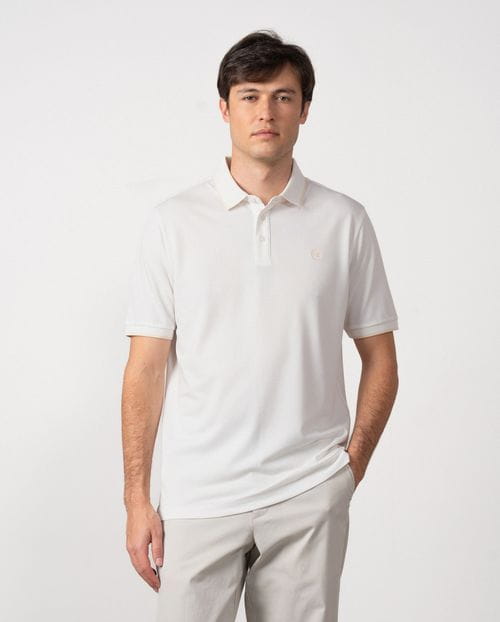 Short sleeved polo shirt in mercerised cotton fabric