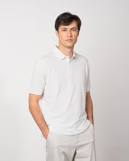 Short sleeved polo shirt in mercerised cotton fabric