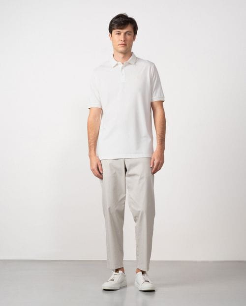 Short sleeved polo shirt in mercerised cotton fabric