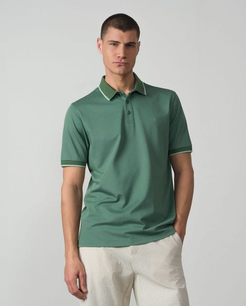 Short sleeved polo shirt in mercerised cotton fabric
