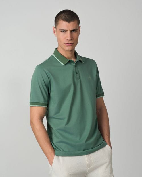 Short sleeved polo shirt in mercerised cotton fabric