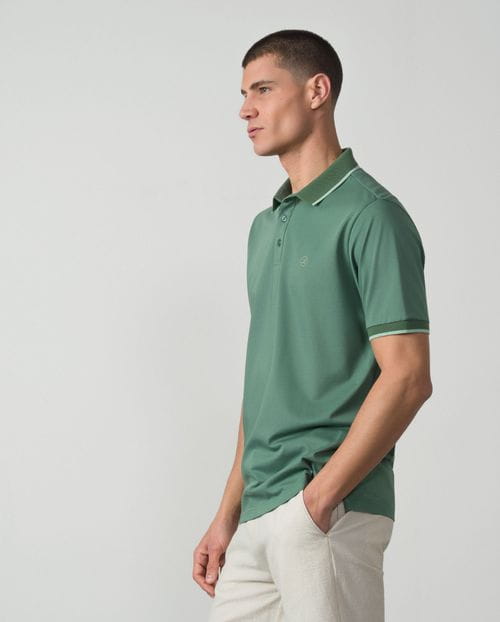 Short sleeved polo shirt in mercerised cotton fabric