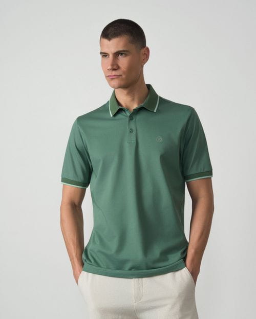 Short sleeved polo shirt in mercerised cotton fabric