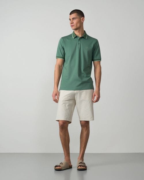 Short sleeved polo shirt in mercerised cotton fabric