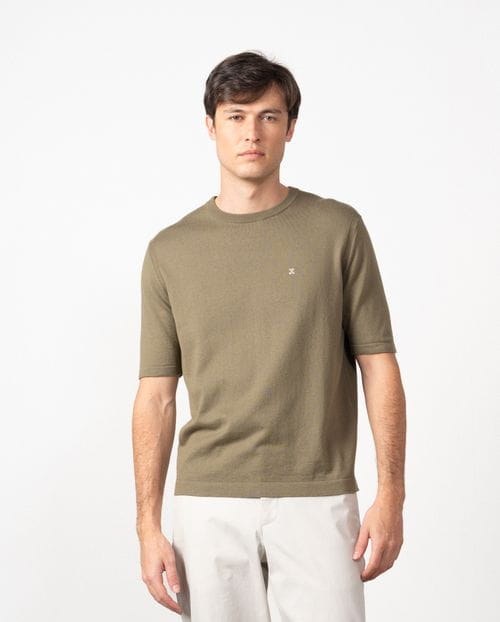 Jersey de cuello caja en punto tricotado liso y manga corta