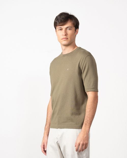 Jersey de cuello caja en punto tricotado liso y manga corta