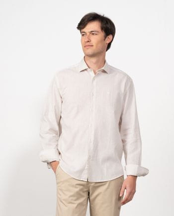 Relaxed fit sport shirt in a 'vintage' dyed fabric of linen-cotton blend