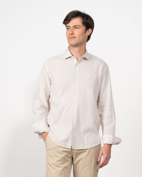 Relaxed fit sport shirt in a 'vintage' dyed fabric of linen-cotton blend