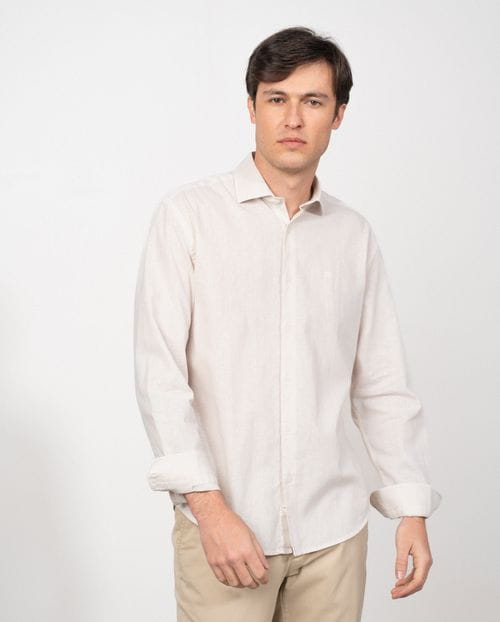 Relaxed fit sport shirt in a 'vintage' dyed fabric of linen-cotton blend