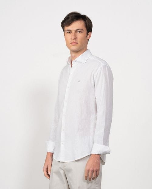 Camisa sport relaxed fit en un tejido liso de lino-algodón