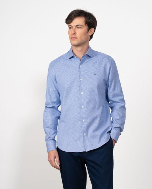 Camisa semivestir slim fit en cuadrito de algodón