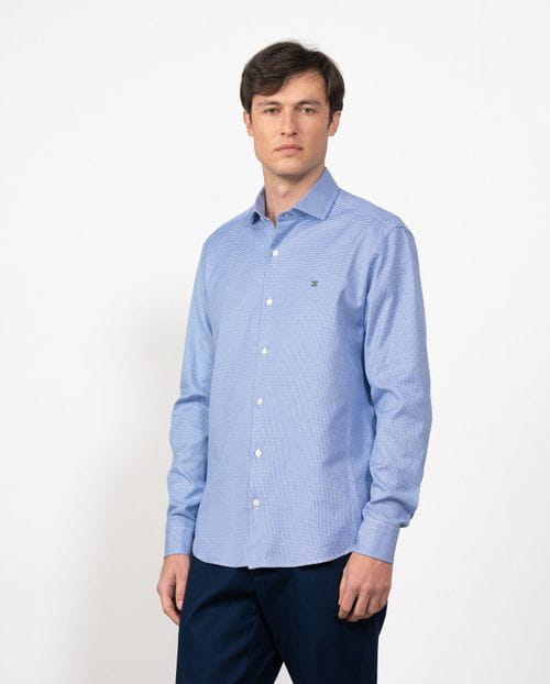 Camisa semivestir slim fit en cuadrito de algodón