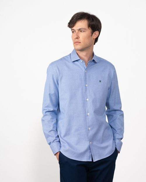 Camisa semivestir slim fit en cuadrito de algodón
