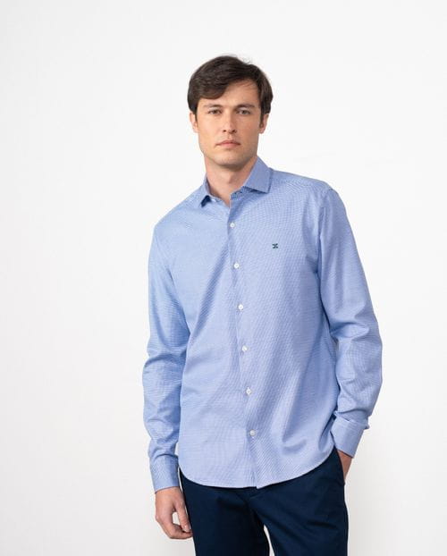 Camisa semivestir slim fit en cuadrito de algodón