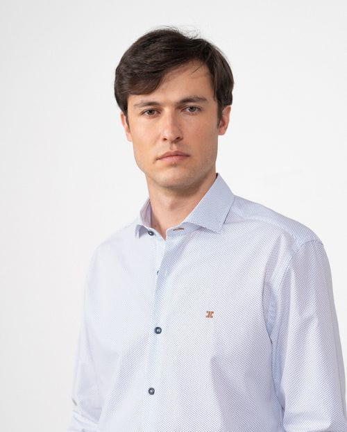 Slim fit semi-formal shirt of microprint cotton