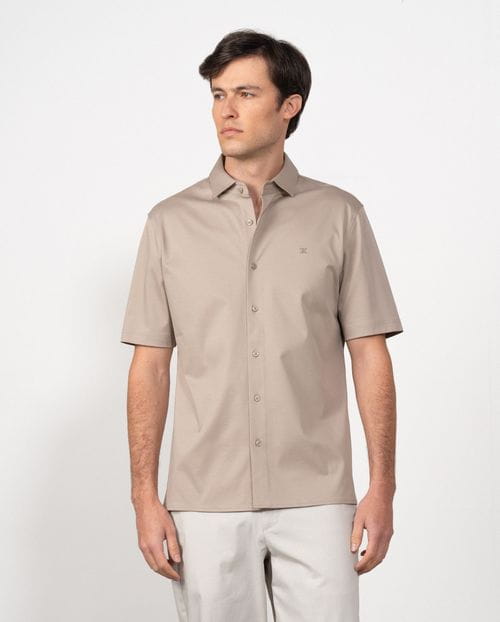 Camisa de punto liso de algodón mercerizado en manga corta