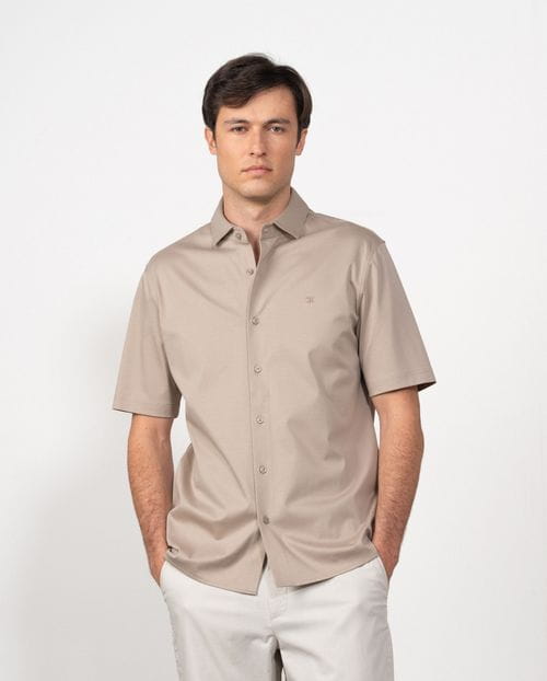 Camisa de punto liso de algodón mercerizado en manga corta