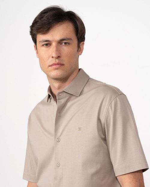 Camisa de punto liso de algodón mercerizado en manga corta