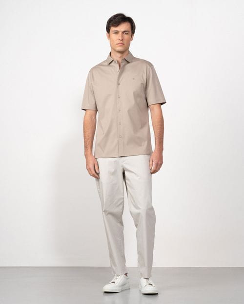 Camisa de punto liso de algodón mercerizado en manga corta