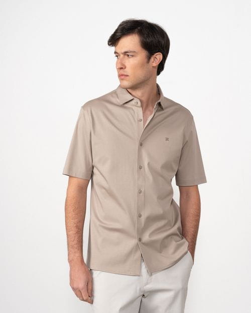 Camisa de punto liso de algodón mercerizado en manga corta