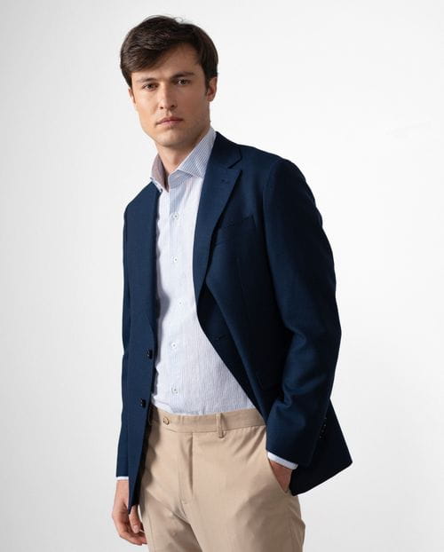 Regular fit unstructured jacket of bicolor structure wool