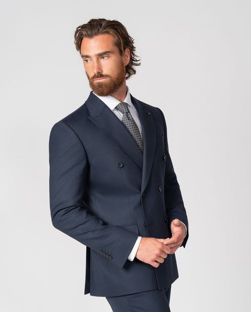 Crossed slim fit suit of elastic two toned microstructure